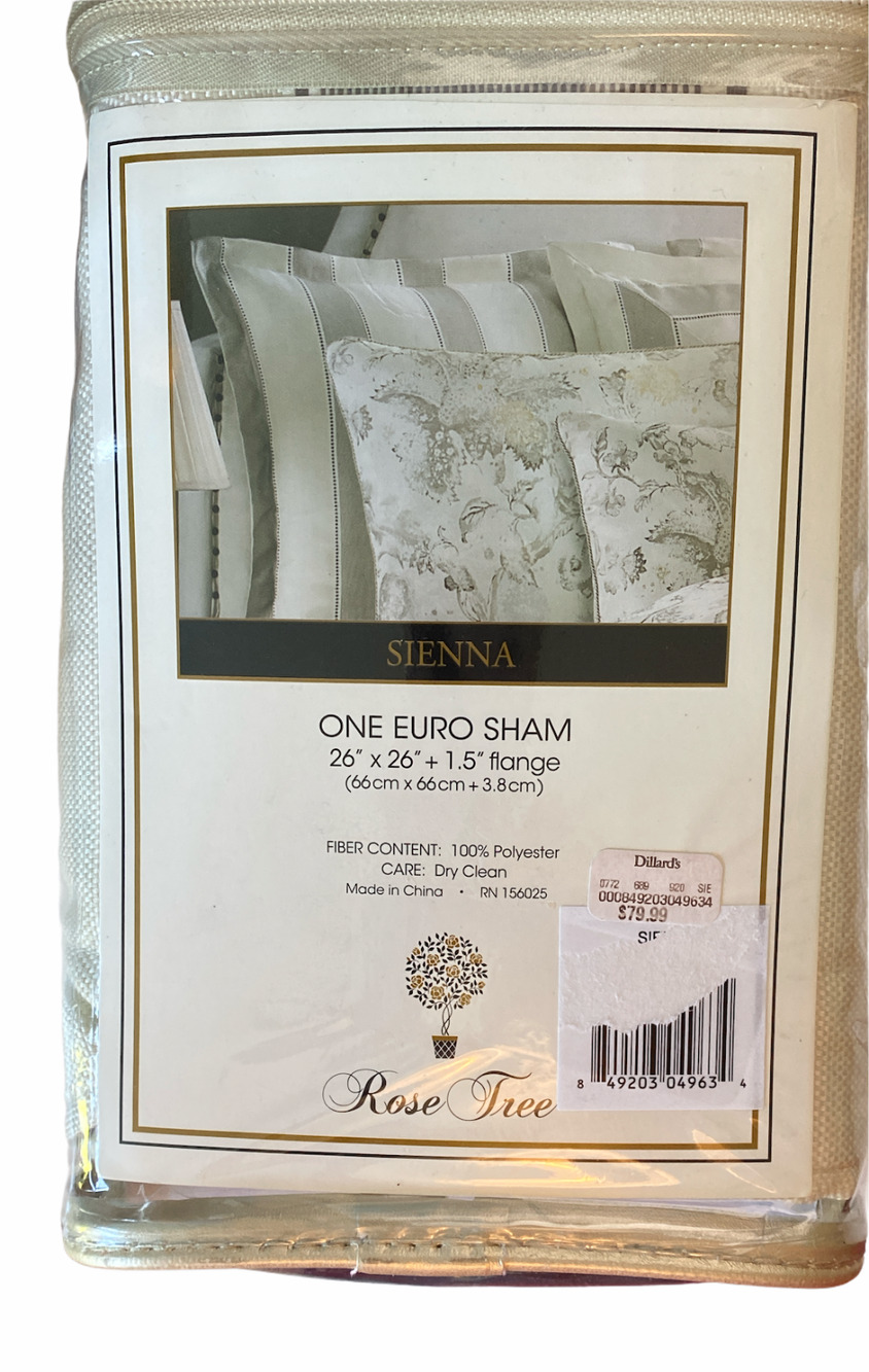 NIP Rose Tree Sienna 26 x 26 Euro Sham Ivory Tan beige Brown Striped